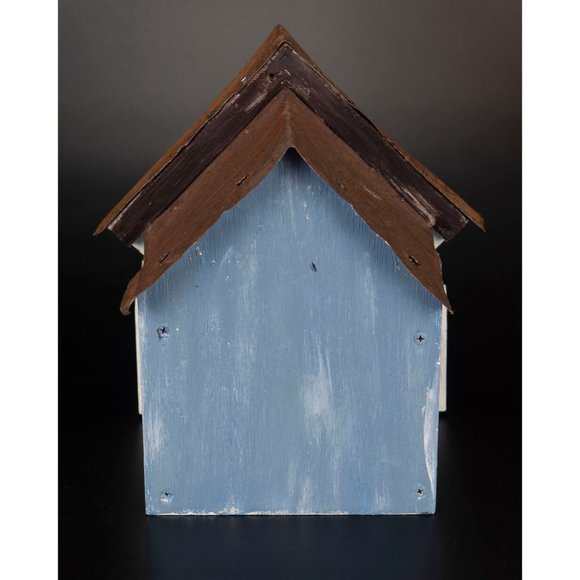 Rustic Nautical Blue Birdhouse Picket Fence Tin Roof Upcycled - Picture 3 of 3